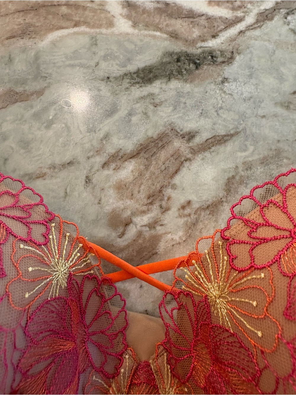 Torrid Curves 48C Balconette Floral Embroidered Bra Nude Neon Lace - Picture 6 of 10